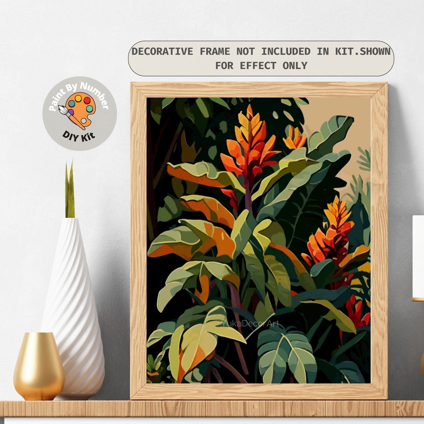 PAINT by NUMBER Kit  Adults ,Tropical Leaves ,Abstract Garden Plants Art ,Easy DIY Beginners Acrylic Paint Kit ,Living Bedroom Wall Art Gift