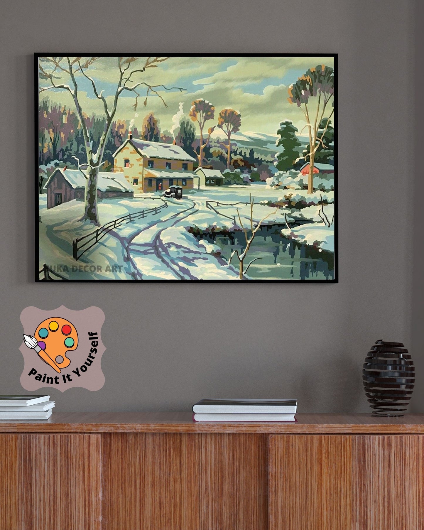 Winter Vintage PAINT by NUMBERS Kit for Adult Snow Fall Village Scenery Vintage Style Painting Easy Beginner DIY Custom Kit Christmas Gift