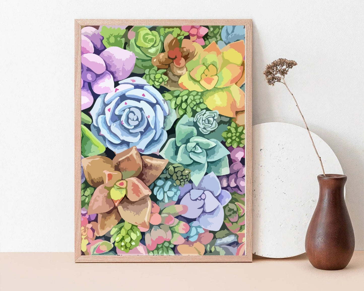 Succulents Garden Paint by Number Kit Adult, Canvas Painting ,DIY Color by Numbers Set, Easy DIY Beginners Painting Kit ,Home Decor