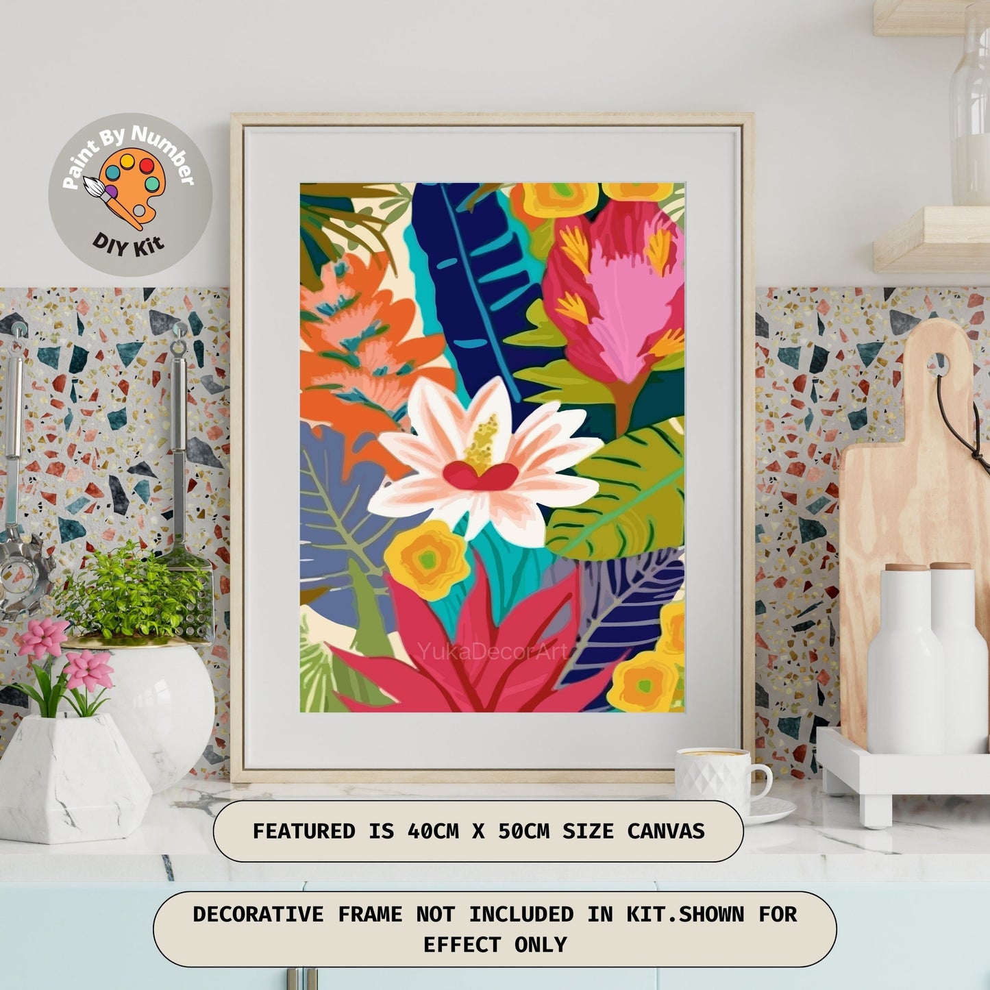 PAINT by NUMBER Kit for Adults ,Garden Flowers Botanical Abstract Art ,Easy Beginners Acrylic Paint DIY Kit ,Living Bedroom Wall Art Decor