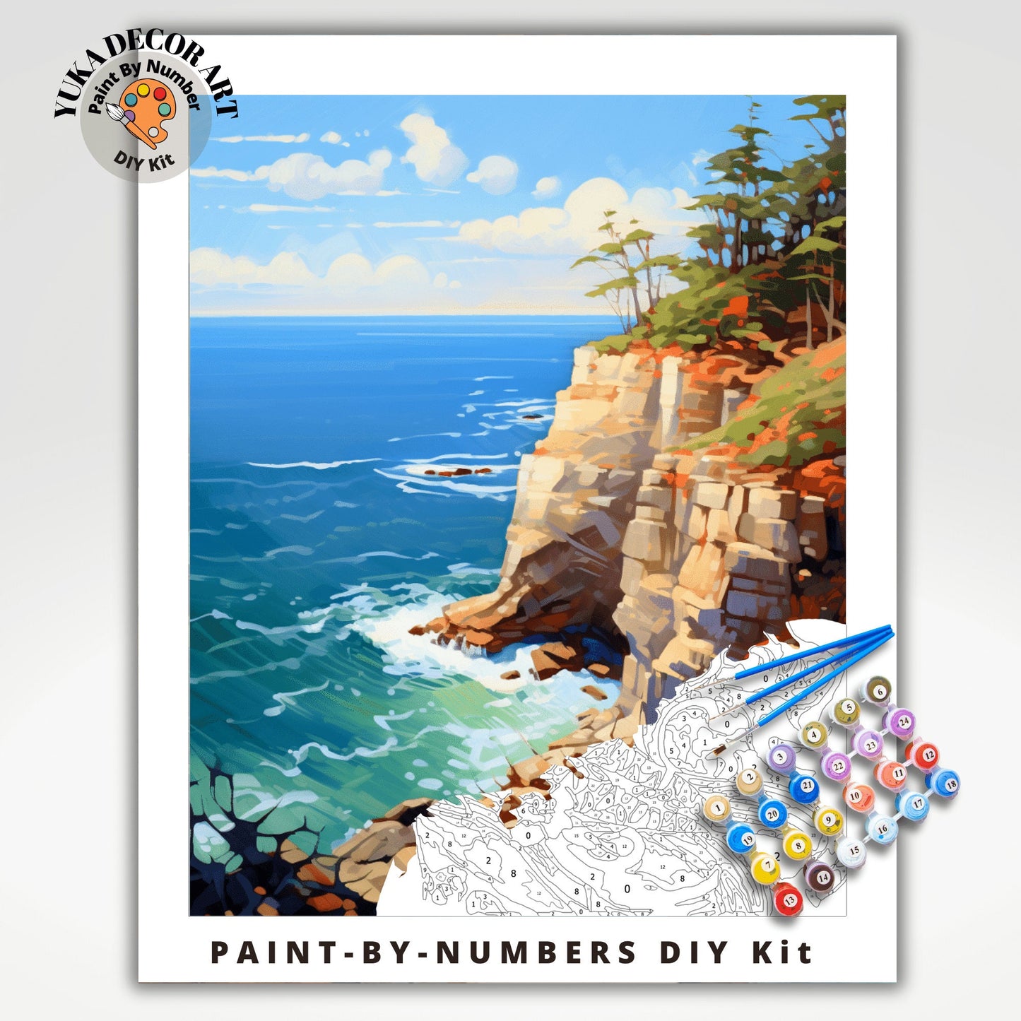 Rocky Seascape PAINT by NUMBER Kit Adult , Scenic Coastal Art Easy Beginner Acrylic Painting DIY Kit Wall Art Gift For Dad