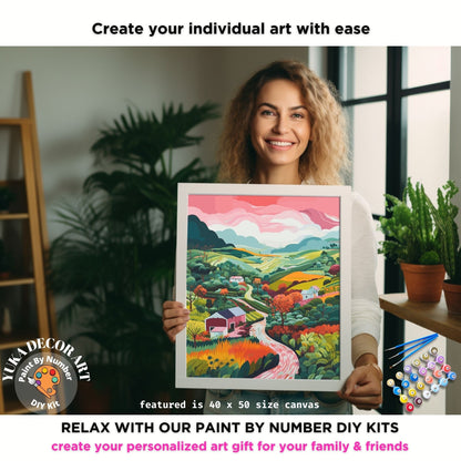 PAINT by NUMBERS Kit Adult Mountain Flowers Pastel Colors Landscape Modern Minimalist Naive Art DIY Painting Beginners Oil Paint Canvas Kit