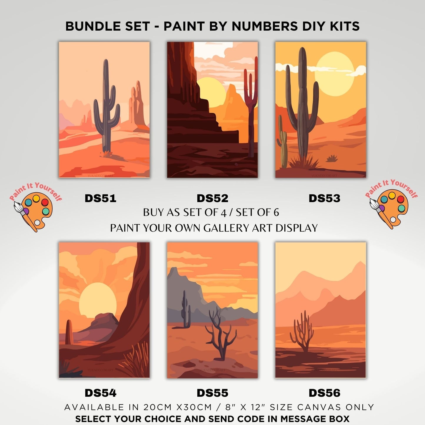 Desert Minimalistic PAINT by NUMBER Kit Adult, Bundle Set of 2 / 3 / 4 / 6 kits , Midwest Rustic Art Easy Beginner Acrylic Painting DIY Kit