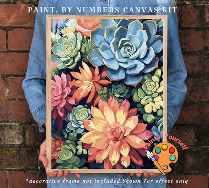 Colourful Succulents PAINT by NUMBER Kit Adult House Plants Garden Lover Easy DIY Beginners Art Painting Kit Birthday Gift For Mom Daughter