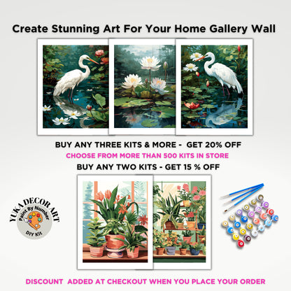 Vintage Style PAINT by NUMBER Kit For Adults White Bird In Lake Lilies Flowers DIY Painting Easy Beginners Paint Kit Lover Gift Girlfriend