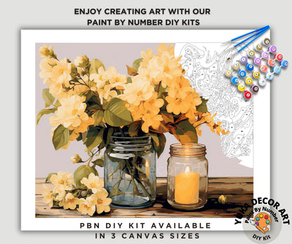Blossom Flowers PAINT by NUMBER Kit Adult,Mason Jar Bouquet Still Life Painting , Beginner DIY Kit , Mothers Day Gift for Mom Aunt Grandma