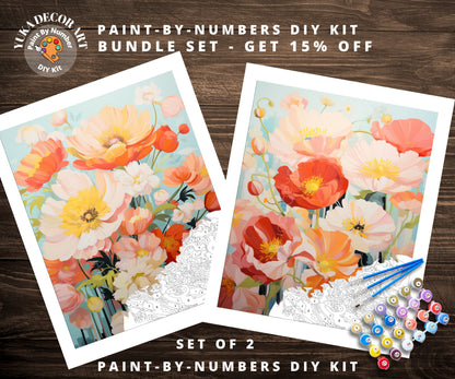 Flowers PAINT by NUMBER Kit Adults | Set Of 2 | WildFlowers DIY Painting Easy Beginners Hobby Kit Wall Art Anniversary Gift Girlfriend Mom