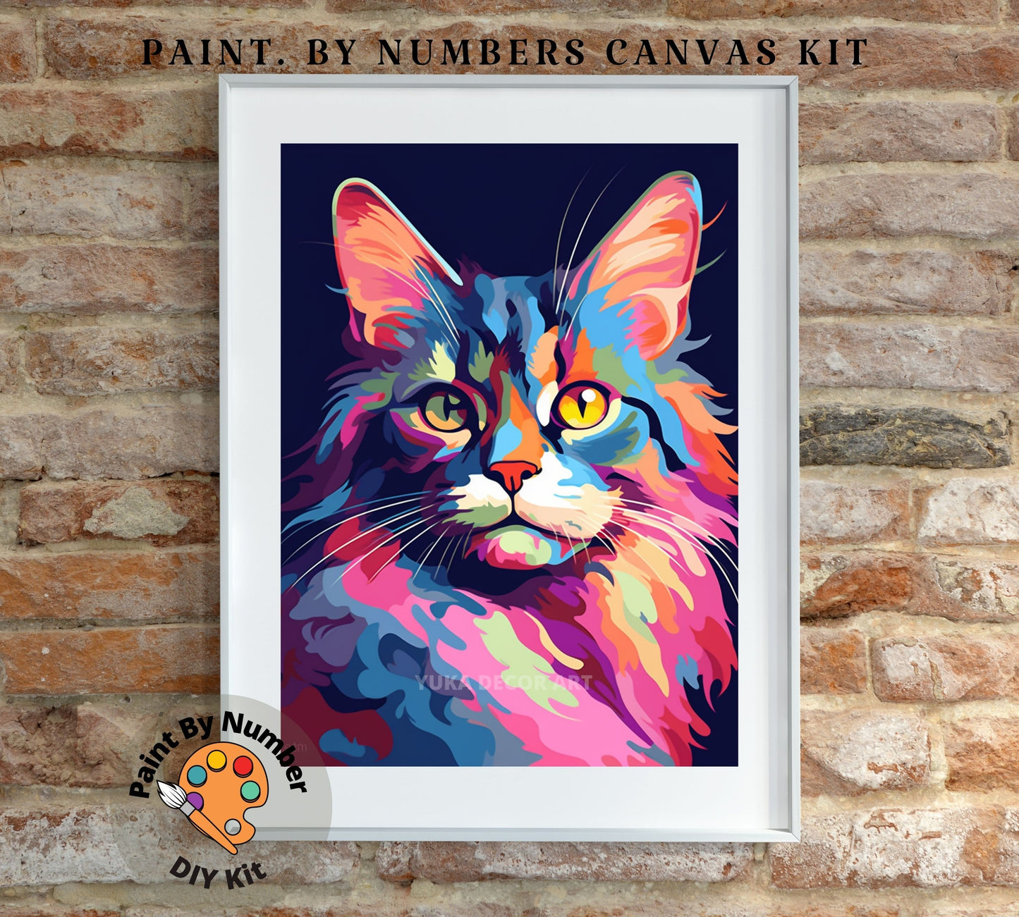 Modern PAINT by NUMBER Kit Adult , Cat in Window , Multicolor Cat Illustration Poster, DIY Beginners Paint Kit , Wall Decor , Sip & Paint