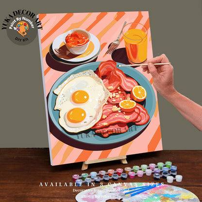 a painting of a plate of breakfast on a table