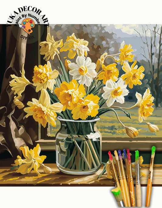 Spring Flowers In Vase PAINT by NUMBER Kit Adults Still Life Vintage Style DIY Painting Easy Beginners Wall Art Housewarming Gift Mom Sister