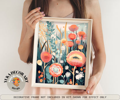 Boho Flower PAINT by NUMBER Kit for Adults Spring Flowers Painting Easy Beginners Acrylic Paint DIY Kit Wall Art Decor Gift