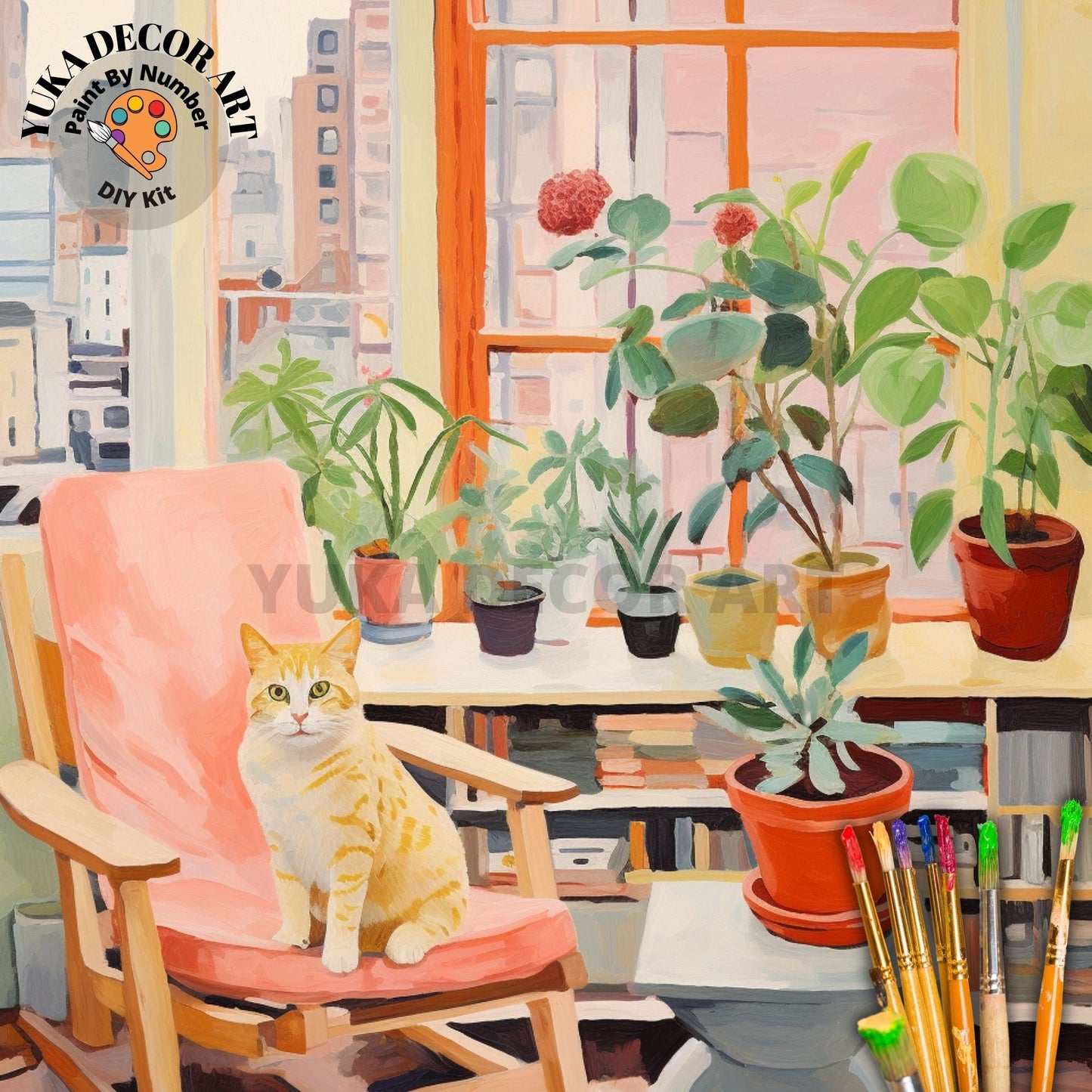 Golden Cat PAINT by NUMBERS DIY Kit Adult Minimalist Art Indoor Plants Urban Home Decor Easy Beginner Painting Bday Custom Gift Girlfriend