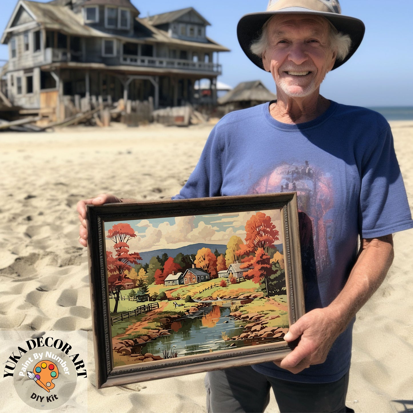 Countryside Fall Landscape PAINT by NUMBERS DIY Kit Adult Vintage Style 1960s Art Easy Beginner Paint Kit Hobby Gift For Mom Dad Grandma