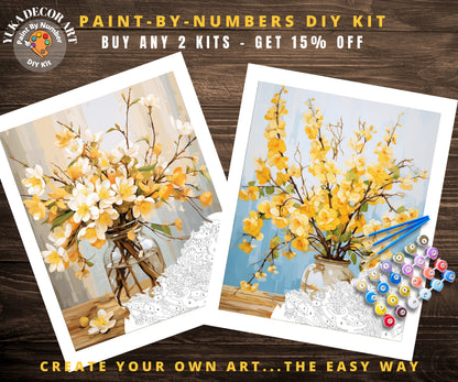 Yellow Flowers PAINT by NUMBER Kit Adults Set Of 2 Garden Flowers DIY Painting Easy Beginners Kit Wall Art Birthday Gift Mom Grandma Sister