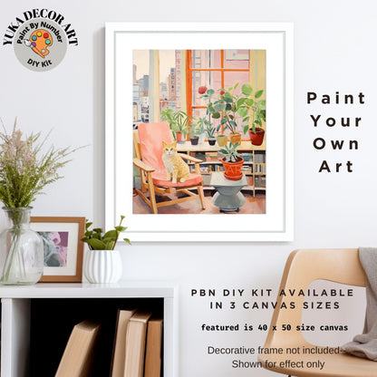 Golden Cat PAINT by NUMBERS DIY Kit Adult Minimalist Art Indoor Plants Urban Home Decor Easy Beginner Painting Bday Custom Gift Girlfriend