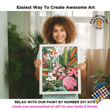 Tropical Forest PAINT by NUMBER Kit Adult Vibrant Leaves Foliage Colors Easy Beginner's Painting DIY Kits Gift for Mom Dad