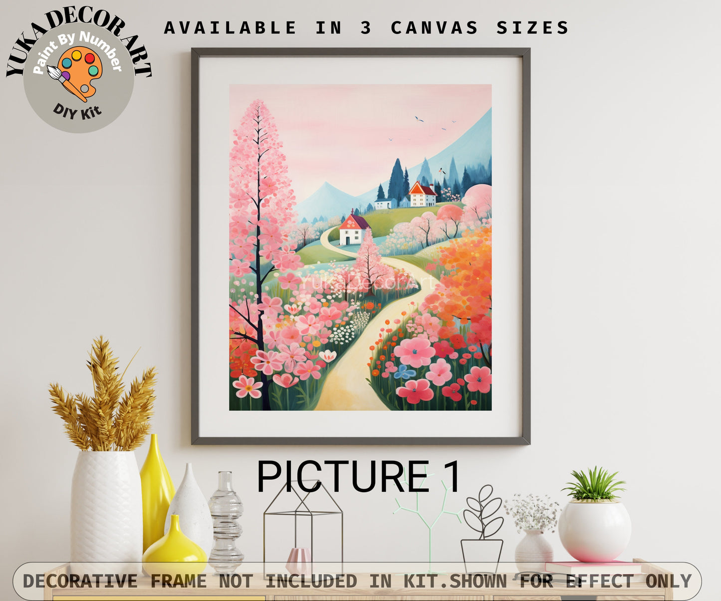 PAINT by NUMBER Kit Adult | Mountain Flowers Pastel Color Landscape Minimalist DIY Beginners Paint Kit Gift For Sister Girlfriend Mom Bestie