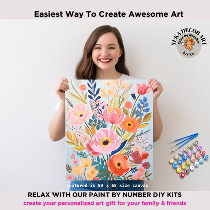 Wildflowers PAINT by NUMBER Kit Adults Spring Flower Garden DIY Painting Easy Beginners Painting Kit Wall Art Summer Hobby Gift Teenager