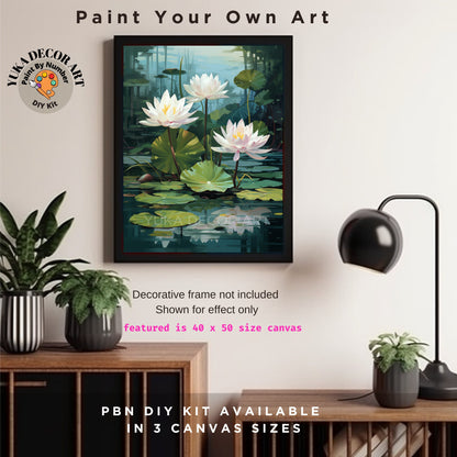 Nature PAINT by NUMBER Kit For Adults White Lilies Lake Flowers DIY Painting Easy Beginners Paint Kit Garden Lover Housewarming Decor Gift