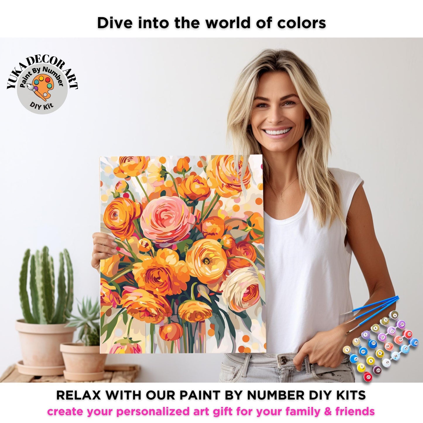 Peach Flowers PAINT by NUMBERS Kit Adult Flowers Painting Easy Beginner Paint Kit Wall Canvas Art Anniversary Gift For Girlfriend Birthday