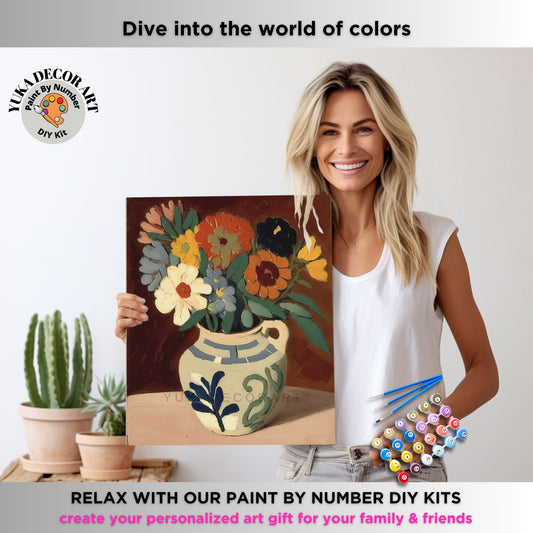Vintage Flowers PAINT by NUMBER Kit Adult Matisse Style Art Floral Painting DIY Hobby Wall Decor Handmade Personalised Niece Teenager Gift