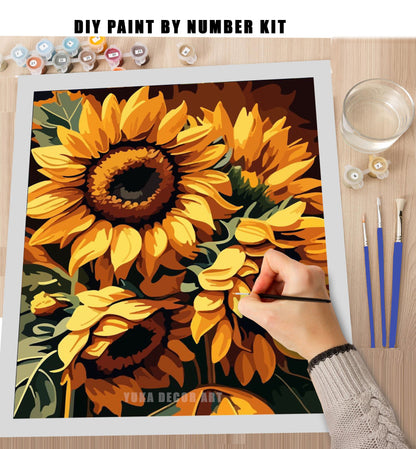Flower PAINT by NUMBER Kit for Adults Sunflower Art Diy Canvas Easy Beginners Acrylic Paint DIY Kit Bedroom Wall Art Decor Grandma Mom Gift
