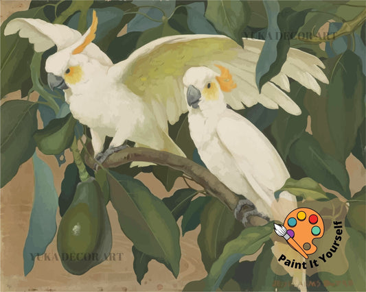 Sulphur Crest White Cockatoo PAINT by NUMBER Premium DIY Paint Kit Adult , Vintage Style Easy Beginner Painting Gift