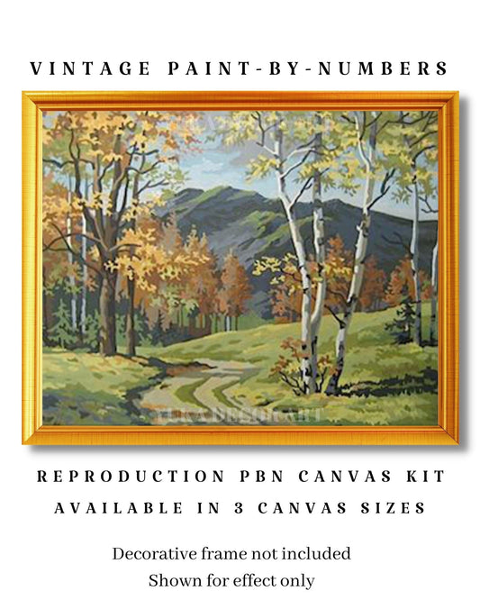 Scenic Mountain PAINT by NUMBER Kit  Adult , Forest Nature Vintage Style DIY Art , Easy Acrylic Painting Kit,Vintage Decor Gift