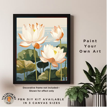 Water Lilies PAINT by NUMBER Kit Adult Flowers Lake DIY Painting Modern Floral Easy Beginners Hobby Kit Wall Decor Gift Mom