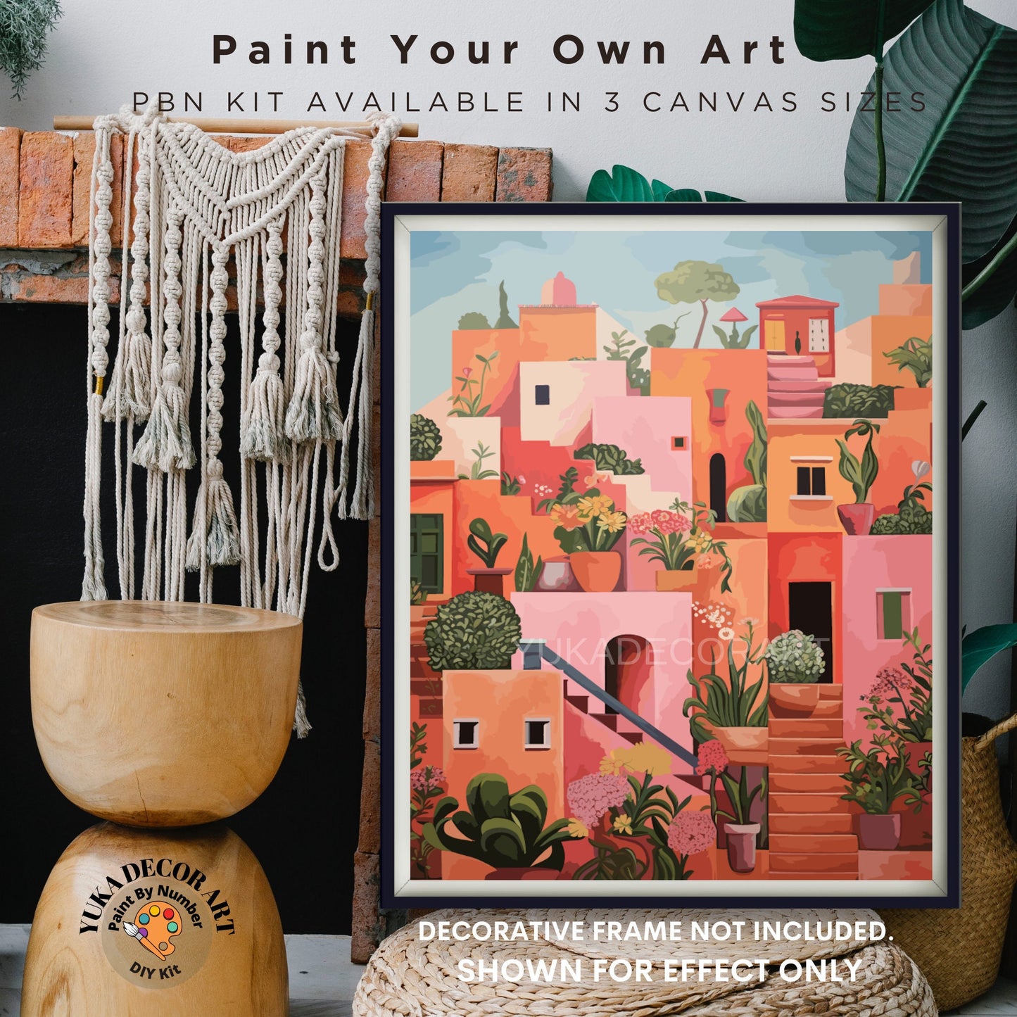 PAINT by NUMBERS Kit Adult Colourful Coastal Town Landscape Vibrant Pink Yellow DIY Painting Beginners Acrylic Paint Home Decor Gift Friend