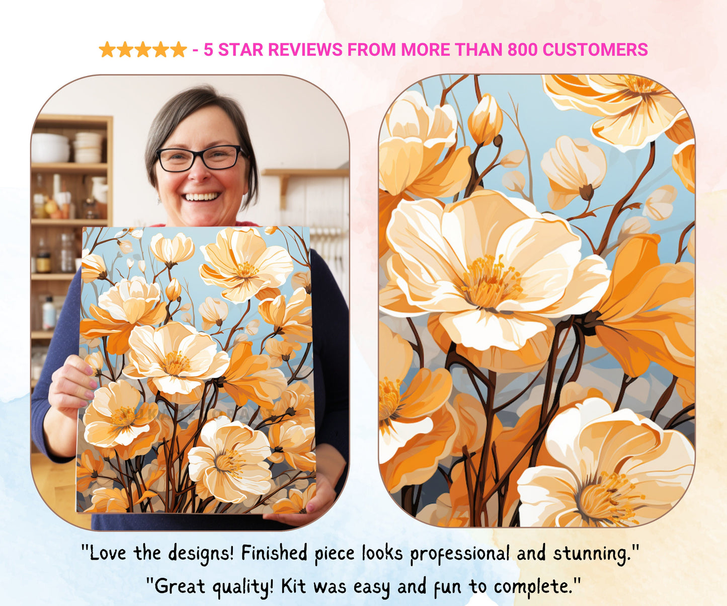 PAINT by NUMBER Kit Adults | Yellow Flowers Set Of 2 | WildFlowers DIY Painting Easy Beginners Hobby Kit Wall Art Birthday Gift Mom Sister