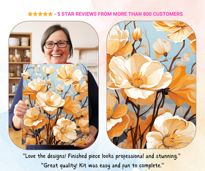 PAINT by NUMBER Kit Adults | Yellow Flowers Set Of 2 | WildFlowers DIY Painting Easy Beginners Hobby Kit Wall Art Birthday Gift Mom Sister