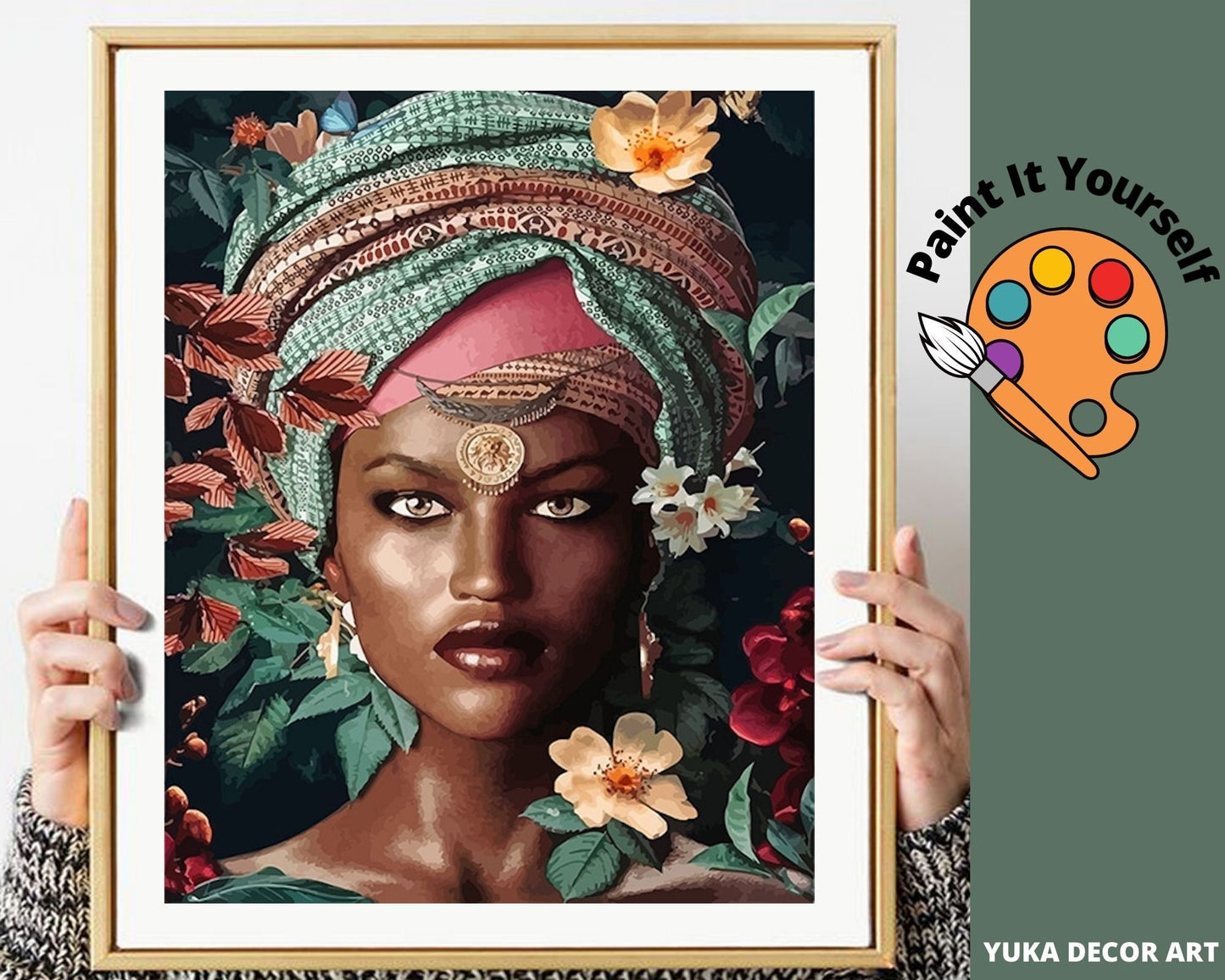 African Woman PAINT by NUMBER Kit for Adults , DIY Beginners Acrylic Paint Kit ,Nursery Bedroom Wall Art Decor Gift