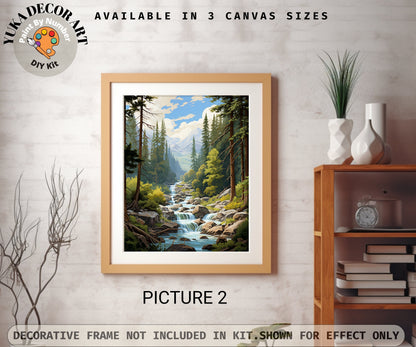 Fishing Man Vintage Style PAINT by NUMBER Kit Adult , Mountain River Forest Scenic DIY Art , Easy Acrylic Paint Kit, Christmas Gift for Dad