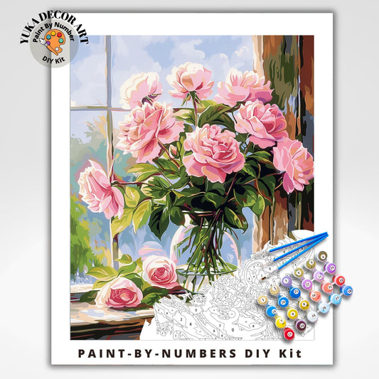 Pink Peonies Paint by Number Kit Adult Flowers Painting Easy Beginner Acrylic Paint Kit Anniversary Gift For Girlfriend Bday Home Decor Gift