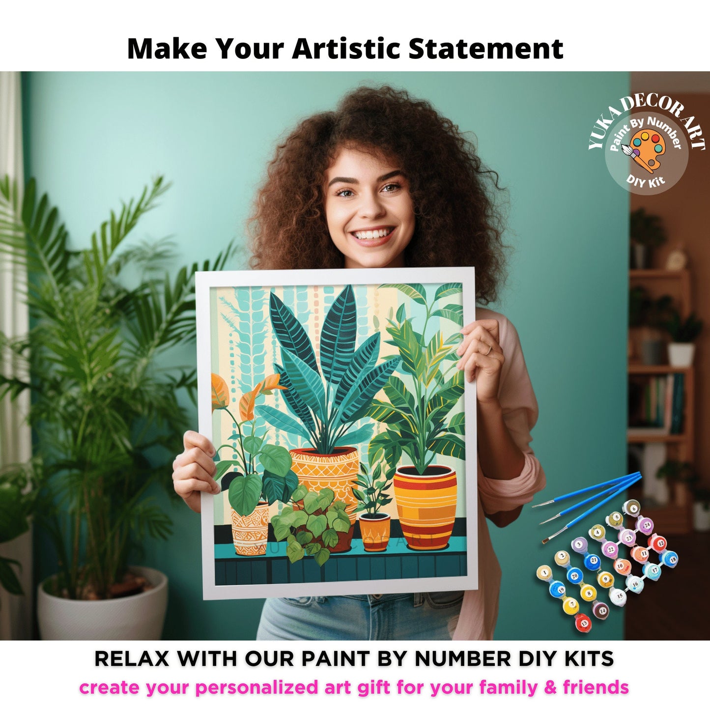 Plants PAINT by NUMBERS Kit Adult Boho Rustic Style Decor Minimalist Wall Art Easy Beginner DIY Painting Kit Gift Mom Dad