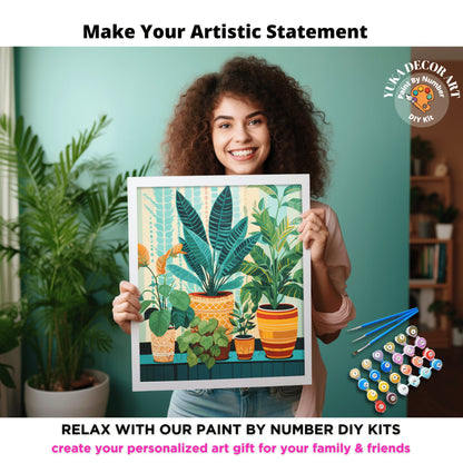 Plants PAINT by NUMBERS Kit Adult Boho Rustic Style Decor Minimalist Wall Art Easy Beginner DIY Painting Kit Gift Mom Dad