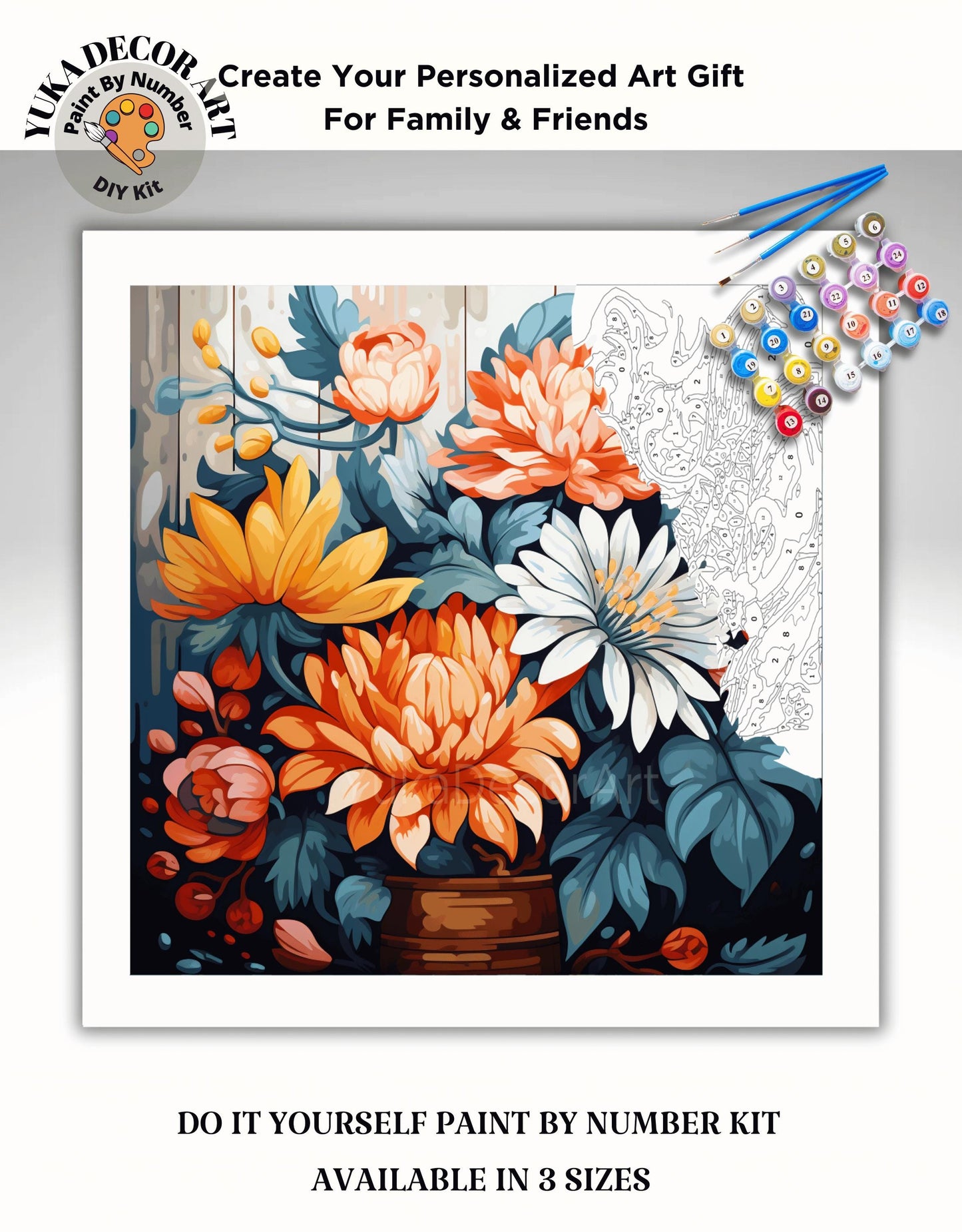 Flowers PAINT by NUMBER Kit Adult, Kitchen Wall Art , Floral Art Kit ,Easy Beginner Acrylic Diy Painting | Bday Gift for Wife Girlfriend Mom