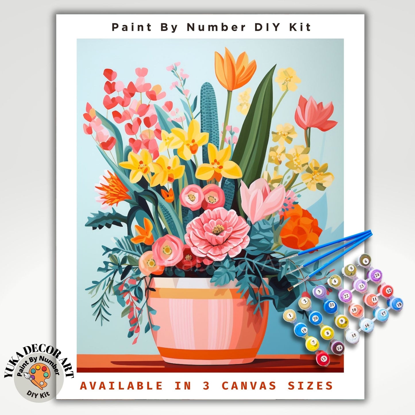 PAINT by NUMBERS Kit for Adults Minimalist Flowers Vibrant Art Easy Beginners Colorful Paint DIY Kit Anniversary Mom Gift | Code: