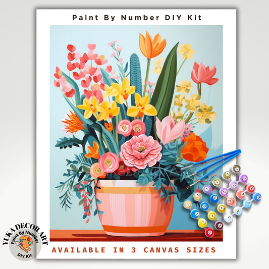 PAINT by NUMBERS Kit for Adults Minimalist Flowers Vibrant Art Easy Beginners Colorful Paint DIY Kit Anniversary Mom Gift | Code: