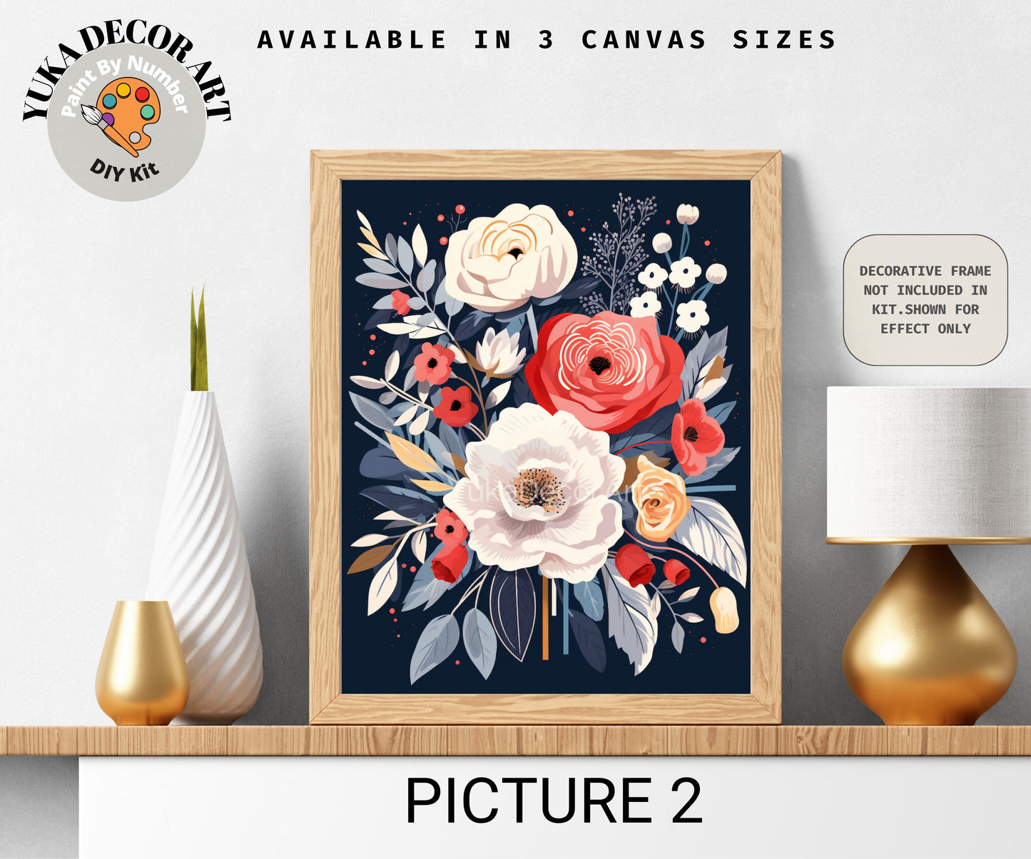 Whimsical flowers PAINT by NUMBER Kit Adults | Set Of 2 | Modern Flowers DIY Painting Easy Beginners Hobby Kit Wall Art Decor Birthday Gift