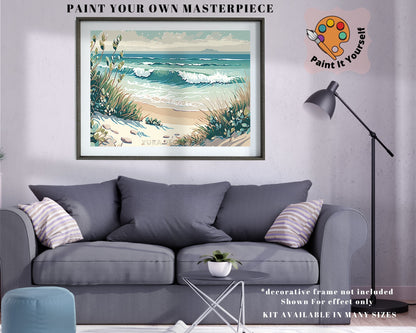 Sand Beach PAINT by NUMBERS Kit for Adult Kids Seashore Waves Island DIY Painting Easy Beginner Acrylic Painting Kit Seascape Home Decor Art