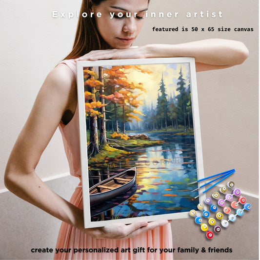 Lake Landscape PAINT by NUMBER Kit Adult DIY Painting by Numbers Vintage Wall Art Birthday Gift For Wife Girlfriend Wall Decor Hobby Kit