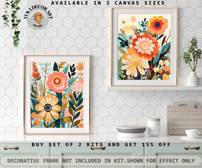 Boho Flower PAINT by NUMBER Kit for Adults Spring Flowers Painting Easy Beginners Acrylic DIY Kit Wall Art Gift Girlfriend