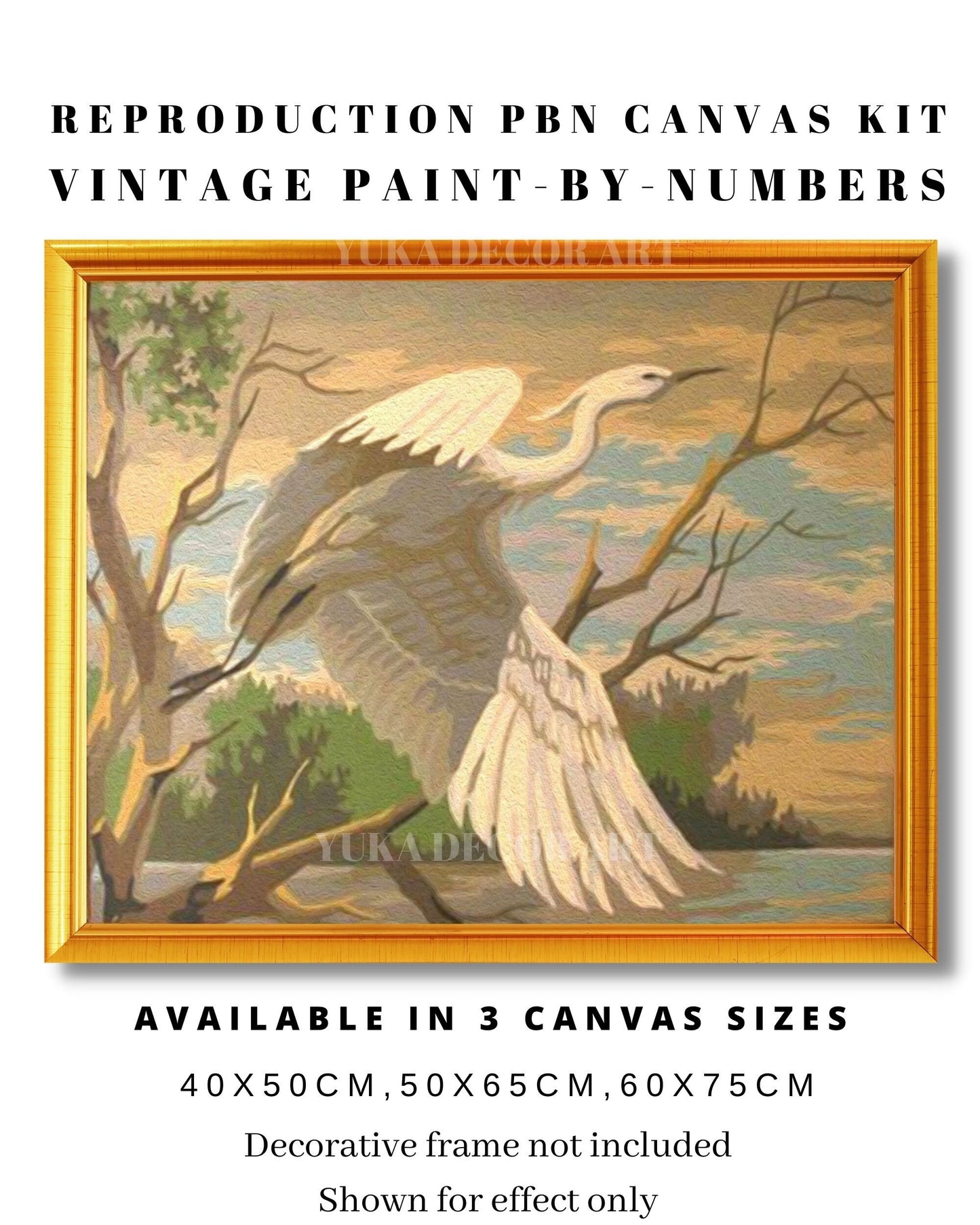 Vintage PAINT by NUMBER Kit Adult , White Egret Bird, DIY Vintage 1960s Style Paint Kit ,  Beginner Acrylic Canvas Painting Kit