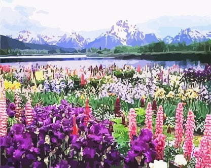 Paint by Numbers Kit for Kids Beginner,DIY Art Kit, Pink Violet Flowers Daisies Garden  Landscape, Adults Acrylic Painting Kit  - Home Decor