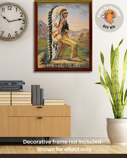 Native American PAINT by NUMBER  Kit for Adult , Vintage Style Indian Tribe Painting , Easy Acrylic Paint Kit, Wall Art Gift