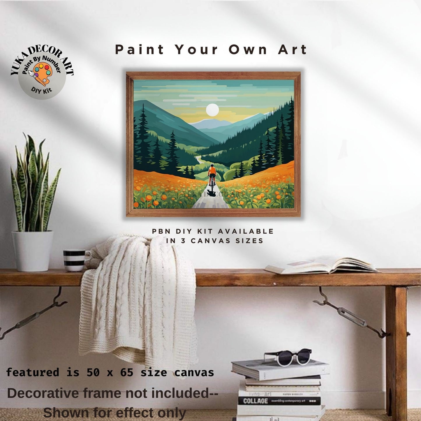 Adult PAINT by NUMBERS Kit Cyclist In Mountain Valley Landscape Minimalist DIY Art Easy Beginner Painting Birthday Custom Gift Mom Sister