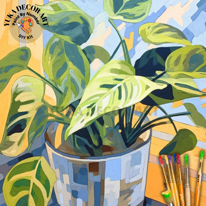 Indoor Plant PAINT by NUMBERS Kit for Adults Minimalistic Chic DIY Painting Easy Beginners Hobby Painting Kit Wall Art Gift Mum Plant Lover