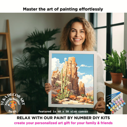 Desert PAINT by NUMBER Kit Adult Cactus Landscape Painting Easy Beginners  DIY Painting Kit Midwest Ranch Decor Housewarming Gift for Mom